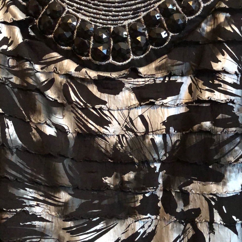 CATO EUC RUFFLE TIERS, EMBELLISHED NECKLINE TOP SM - Picture 2 of 8